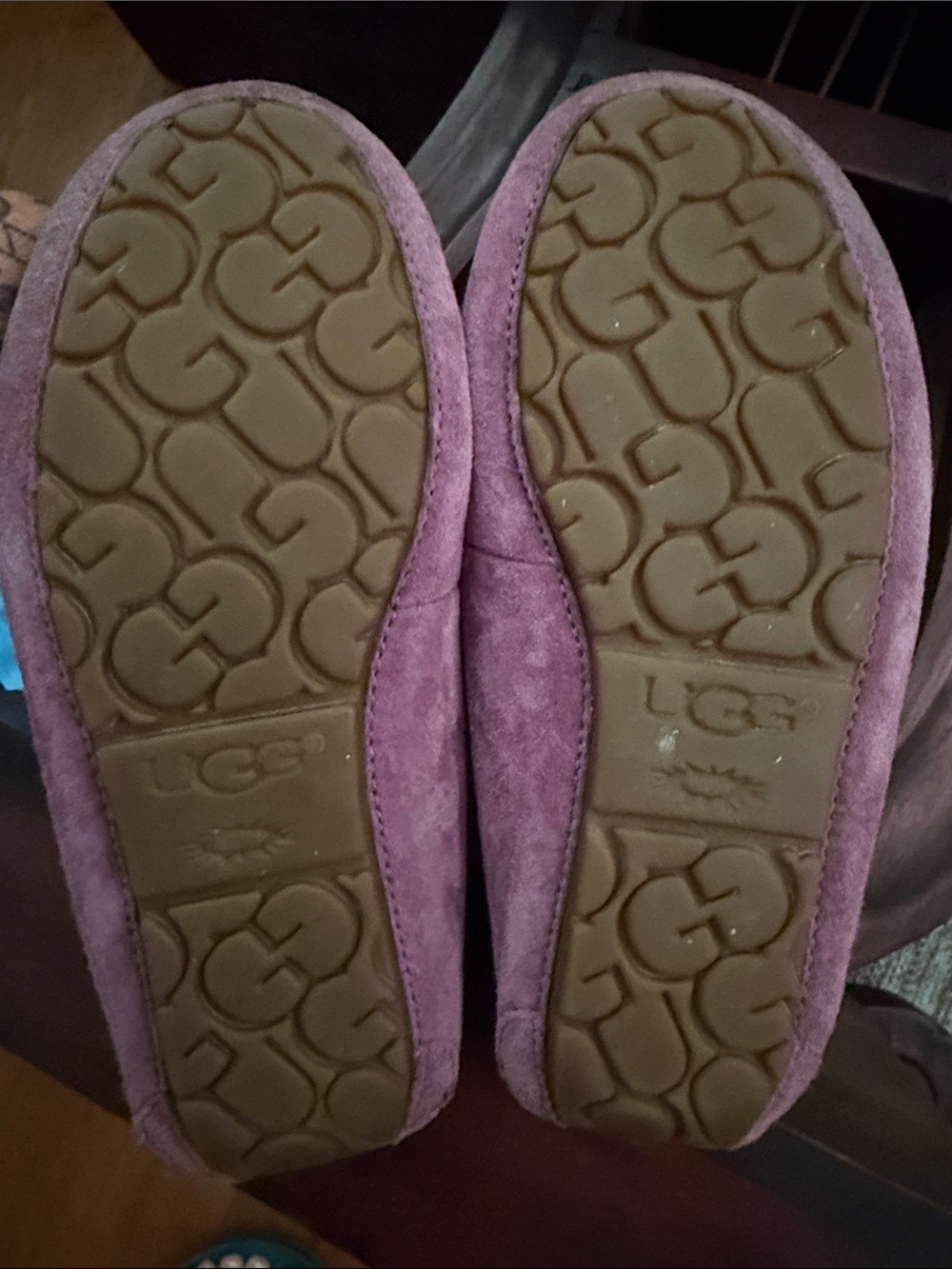 UGG Women's Pink Suede Shearling-Lined Moccasin Slippers - Picture 3 of 5
